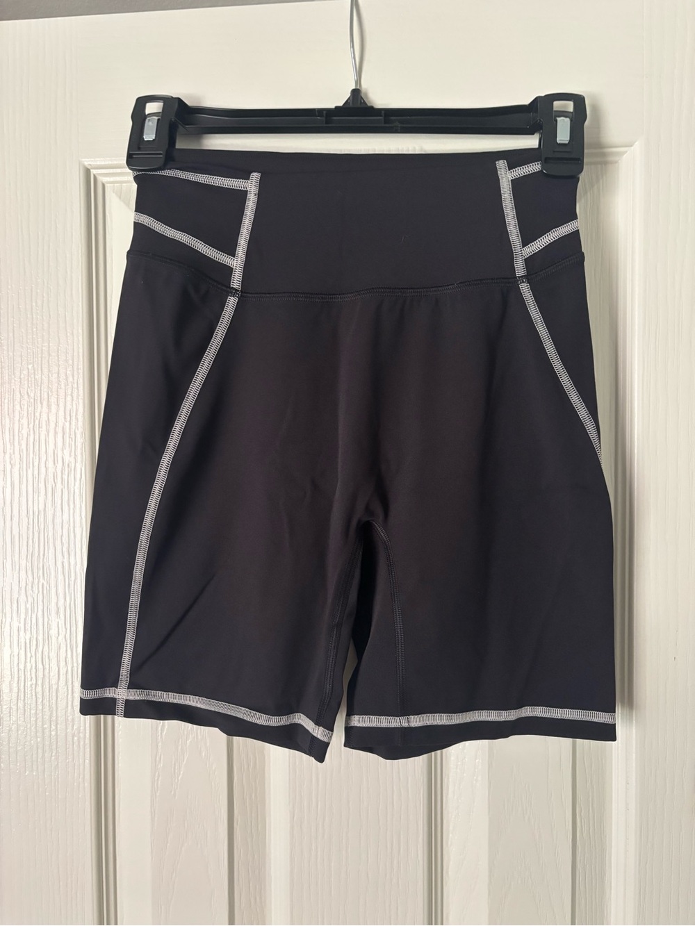 Gymshark Black High-Rise Athletic Bike Shorts with Gray Stitching